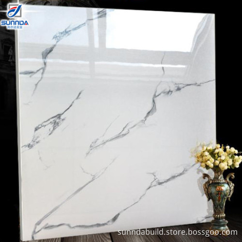 fashionable premium super glossy 3d inkjet glazed polish cararra white marble porcelain flooring tiles